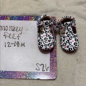 Monkey Feet White Leopard Print Mary Jane Shoes with Pink Accents